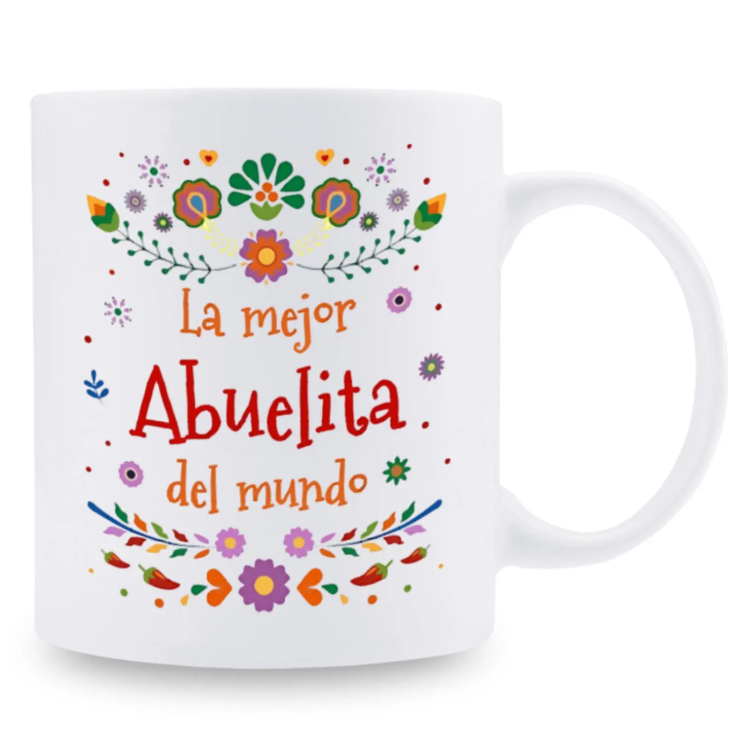 1pc 3A Level La Mejor Abuelita del Mundo Grandma Floral Ceramic Mug - 11oz Vibrant Colorful Flowers Coffee Tea Cup, Best Birthday Gift for Women, Grandma, Mother, Grandma Gifts
