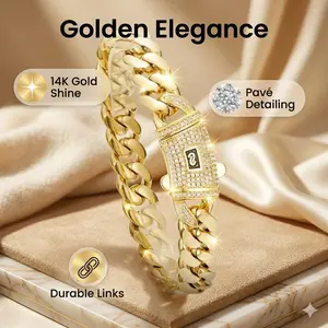 14K Gold Plated Iced Out Cuban Link Bracelet for Men Women, Lab Diamond Pavé Box Clasp Hip Hop Jewelry, Heavy Bling Streetwear Bracelet, 14K Gold Shine Luxury Gift, Handcrafted Durable Links Valentine Gift Stuffer Gift