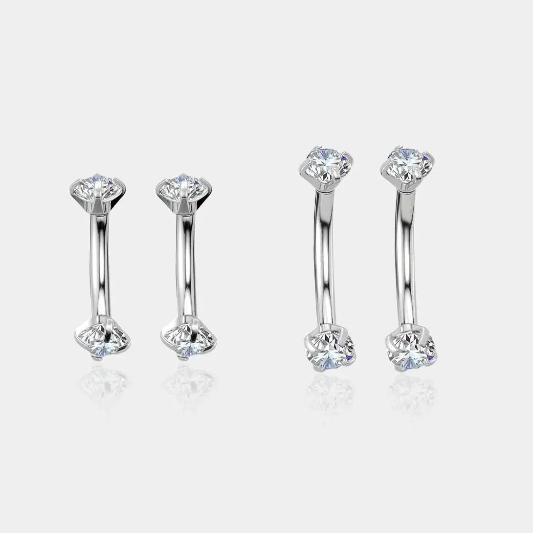 OUFER 16G 2PCS Dainty Gemstone Body-Safe Non-Tarnish Piercing Jewelry - Titanium CZ Internally Threaded 316L Stainless Steel Studs, Hypoallergenic, Durable for Daily Wear, Vertical Labret & Eyebrow Piercings