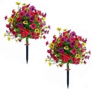 2 Bundles Artificial Violet Rose Bushes, Outdoor UV Resistant Waterproof Artificial Fake Flowers 2 pcs, Artificial Flowers Set, Decorative Flowers, Garden Porch Patio Decor, Low Maintenance No Watering Needed