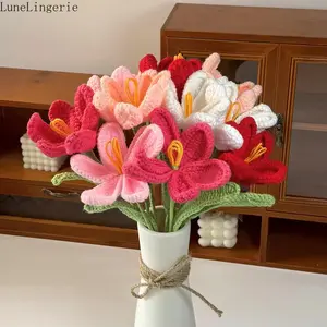 Lune Handmade Crochet Flower without Vase, Tulip Flowers Bouquet, Mother's Day Gift, Artificial Flower, Gifts for Girlfriend, Room Decor for Girls, Decorative Flower for Mom, Friends
