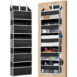 5-Tier Over The Door Storage Organizer with 10 Side Mesh Pockets, 44 lbs Load Capacity, 3 Hooks Design, Door Hanging Organizer with Clear Windows for Bathroom, Bedroom, Nursery, Kitchen