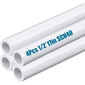 4 Pcs 1/2 Inch 16" Long White Sch40 Industrial Furniture Grade PVC Pipes for Greenhouse Garden Workshop Farm Home