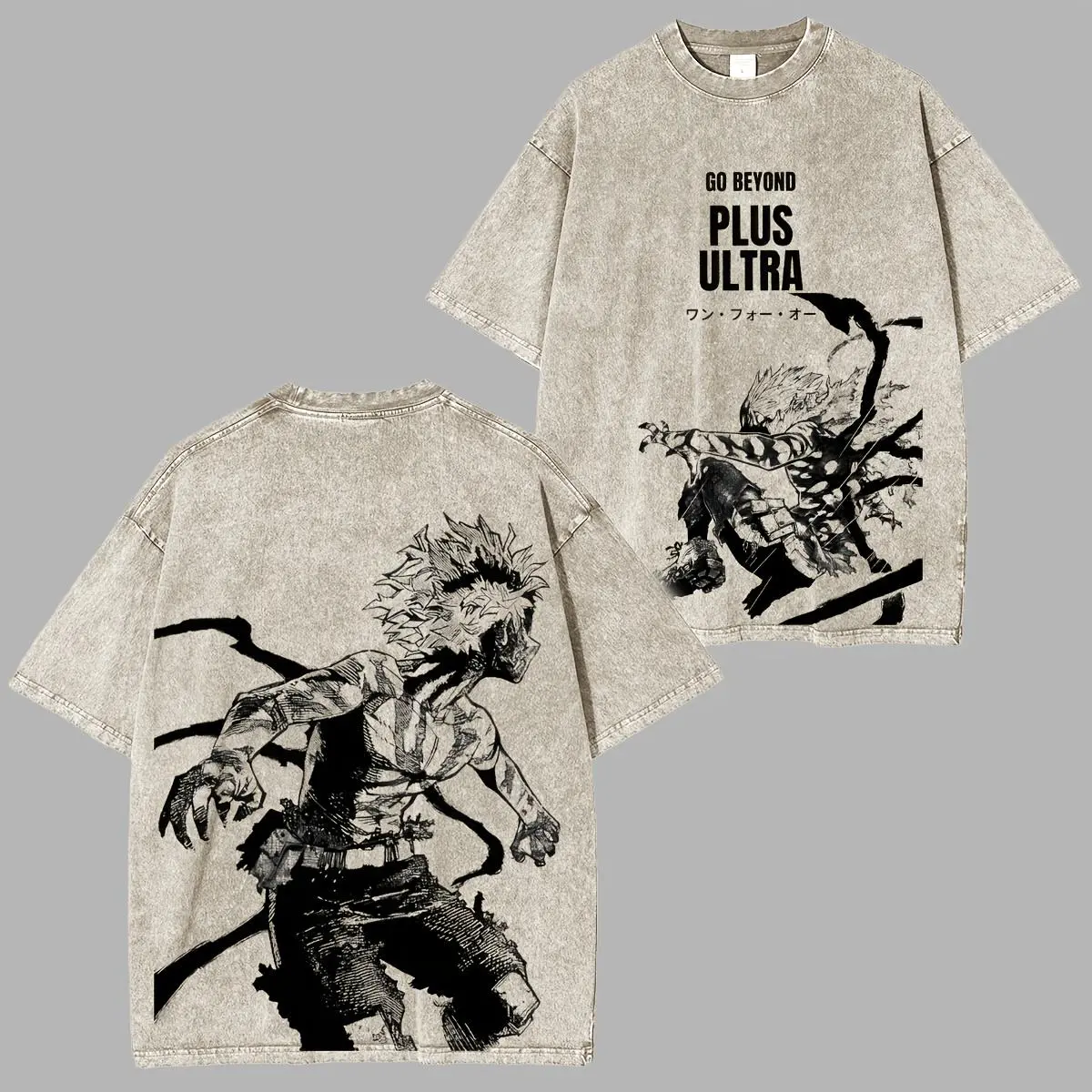 Menswear Vintage Casual Short-Sleeve T-Shirt - Men's Distressed Festive Round Neck Katsuki Bakugo Printed Washed Top
