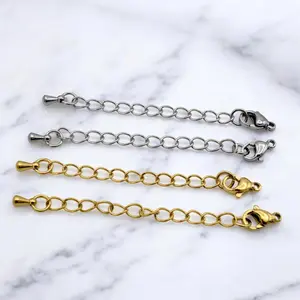 Stainless Steel and Gold-Plated Chain Extenders with Lobster Clasp – Durable Jewelry Accessories 2 Inch long-12 PCs/bag