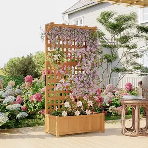 71.9"h Large Raised Garden Bed with Trellis & Roof, Tall Wooden Planter Box, Large Outdoor & Indoor Planter for Climbing Plants, Vegetables, Herbs, Flowers, Freestanding with Drainage, Patio, Balcony, Yard