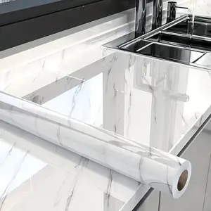 Glossy Marble Contact Paper White Peel and Stick Wallpaper Marble Wallpaper Self-Adhesive Removable 15.7″x78.7″