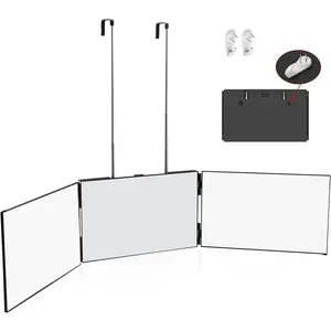 3 Way Trifold Haircut Mirror, 360 Degree Mirror for Hair Cutting, Shaving, Grooming, Hair Styling, Dye Hair and Makeup with Adjustable Height Brackets, Portable for Travel, Bedrooms, Bathroom (Black)