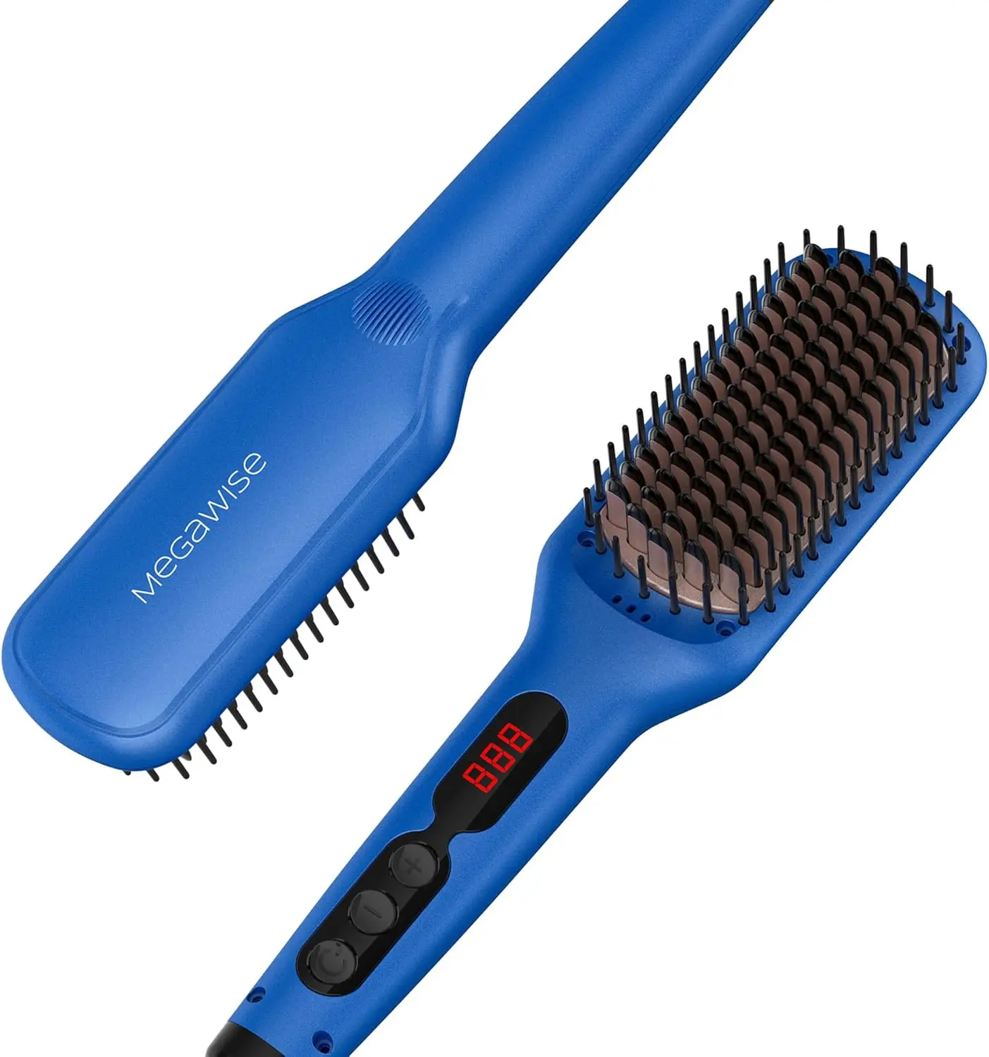 MEGAWISE Hair Straightener Brush for Women, Ceramic Ionic Heated Straightening Brush with Adjustable Heat, Anti-Scald Protection, Electric Hair Brush for Smooth Styling, Blue