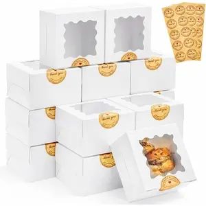 30 count White Cookie Boxes with Window, 4x4x2.5 Inches Small Bakery Boxes with Stickers, for Mini Cake, Macaroon, Cupcakes,  Dessert, Candy, Donuts, Cookies, Strawberries,