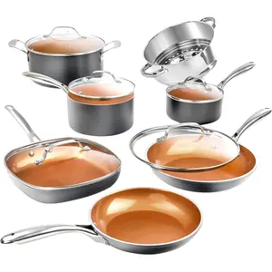 Gotham Steel 12Pc Pots and Pans Set Non Stick, Ceramic Cookware Set, Nonstick, Nontoxic, Oven & Dishwasher Safe, Stay Cool Handles Ceramic Cookware Set, No Forever Chemicals