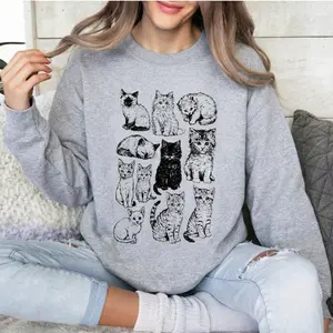 The Vintage Cat Sweatshirt, Retro Kitten Graphic Pullover, Cozy Cat Lover Gift, 90s Style Shirt, Cute Cat Mom Sweater,  Boho Unisex Crewneck Sweatshirt