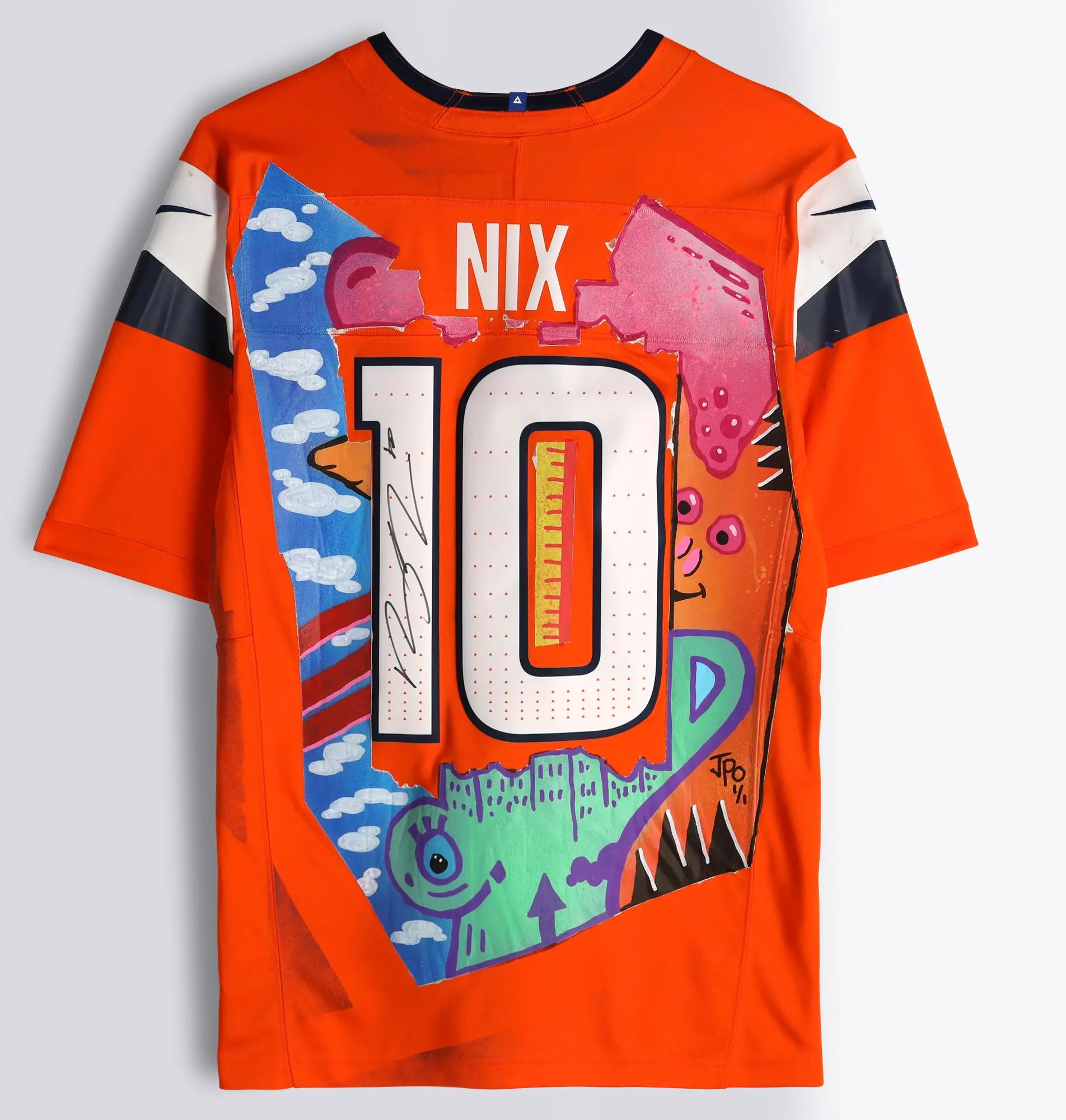 Bo Nix Denver Broncos Autographed Orange Limited Jersey - Art by JPO - Limited Edition #1/1 - FFAJAN26 - Fanatics Authentic Certified