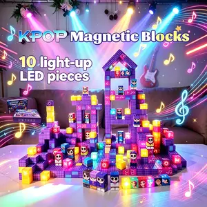 Kpop Stage Magnetic Building Blocks with Light-Up Cubes - Cool Gifts for Kids, Colorful Cubes, Fine Motor Activity Tool, Mini Magnetic Tiles for Birthdays, Christmas, Colorful Cubes Buildings