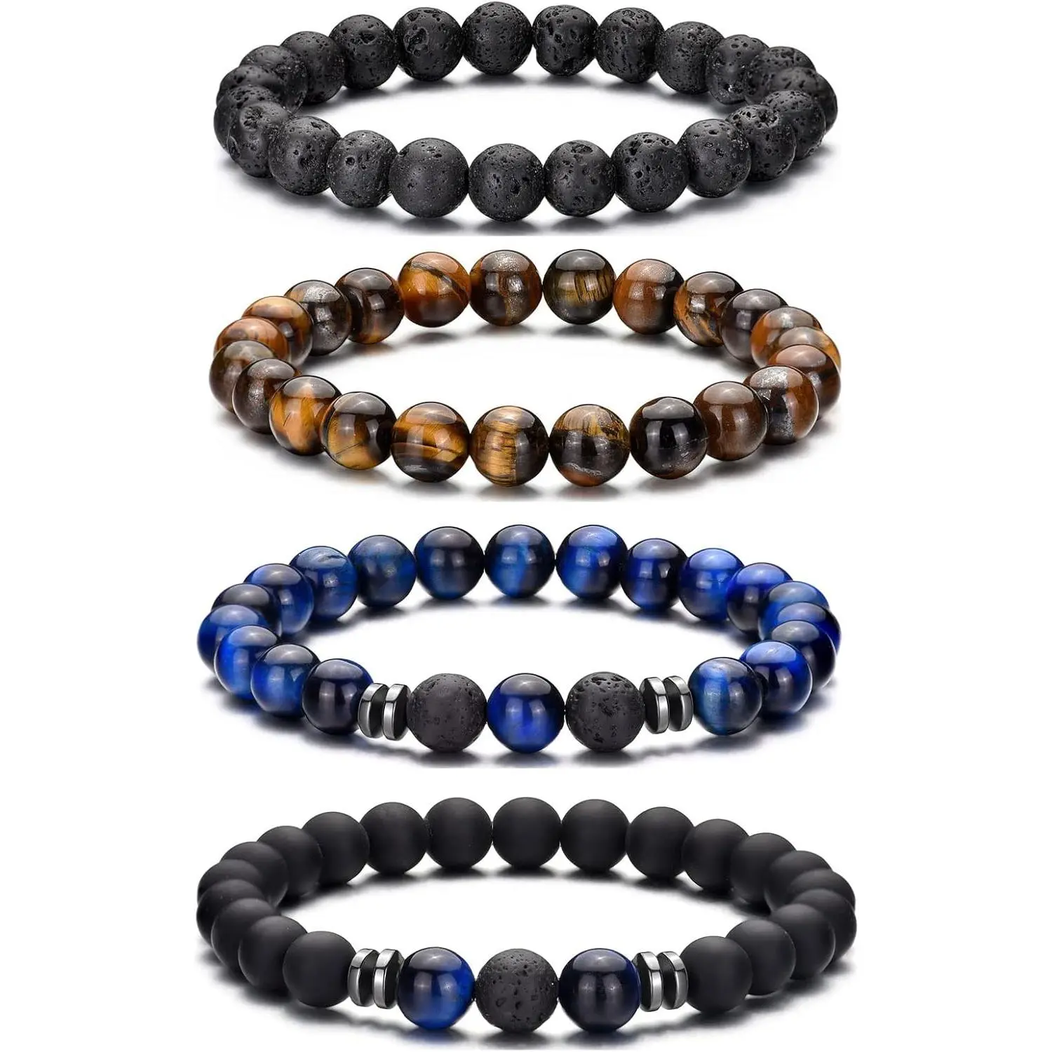 4,lava rock,tiger eye,blue,black