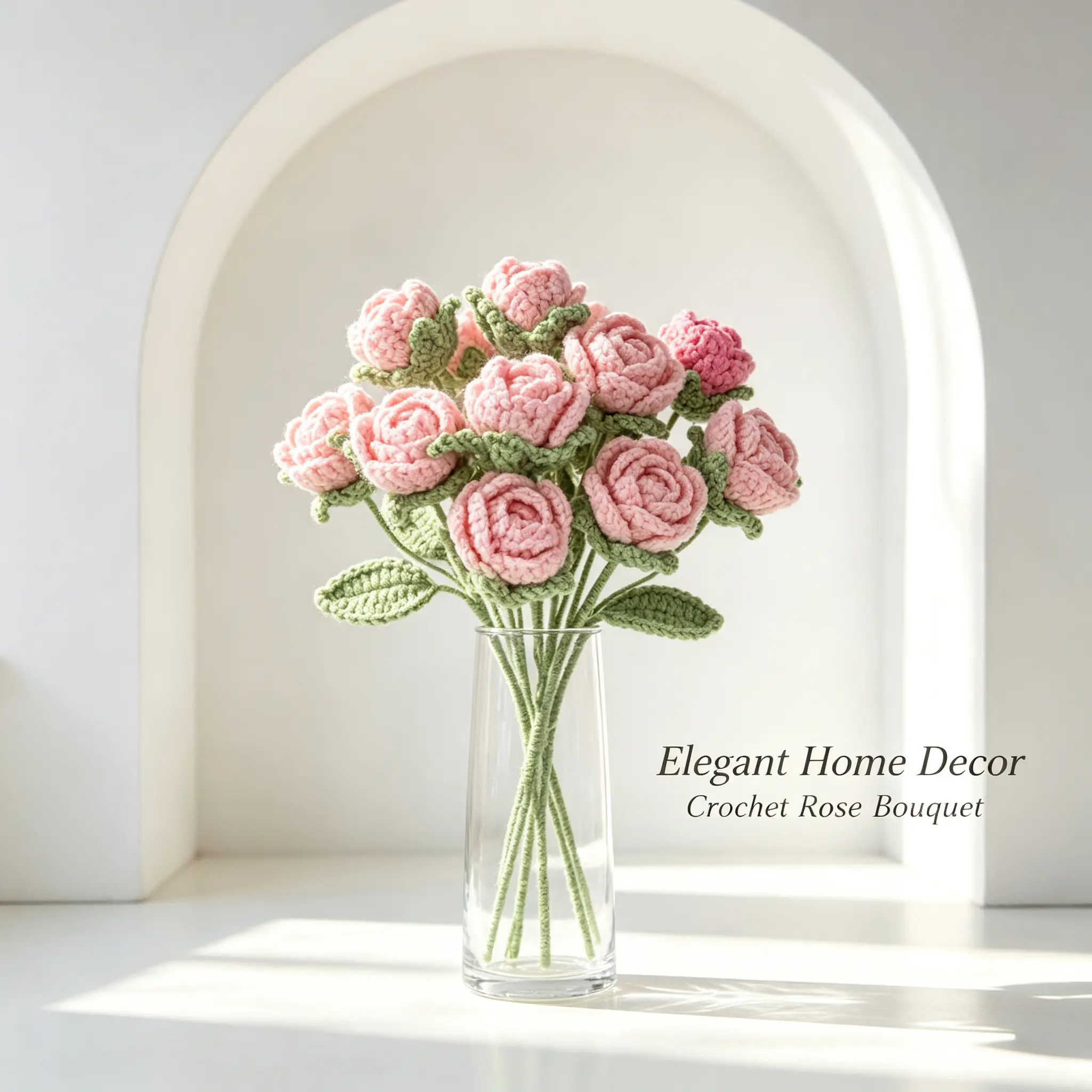 Crochet Flowers Handmade Bouquet, Forever Yarn Flowers Gift for Her, Cute Knitted Flower Decor, Unique Handmade Gifts for Mom Wife Girlfriend