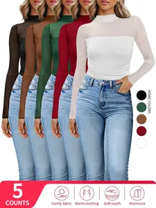 Women's Contour Long Sleeve Mesh Body Sculpting Top, Premium Seamless Leotard for Evening Wear, Breathable Comfortable Versatile Style