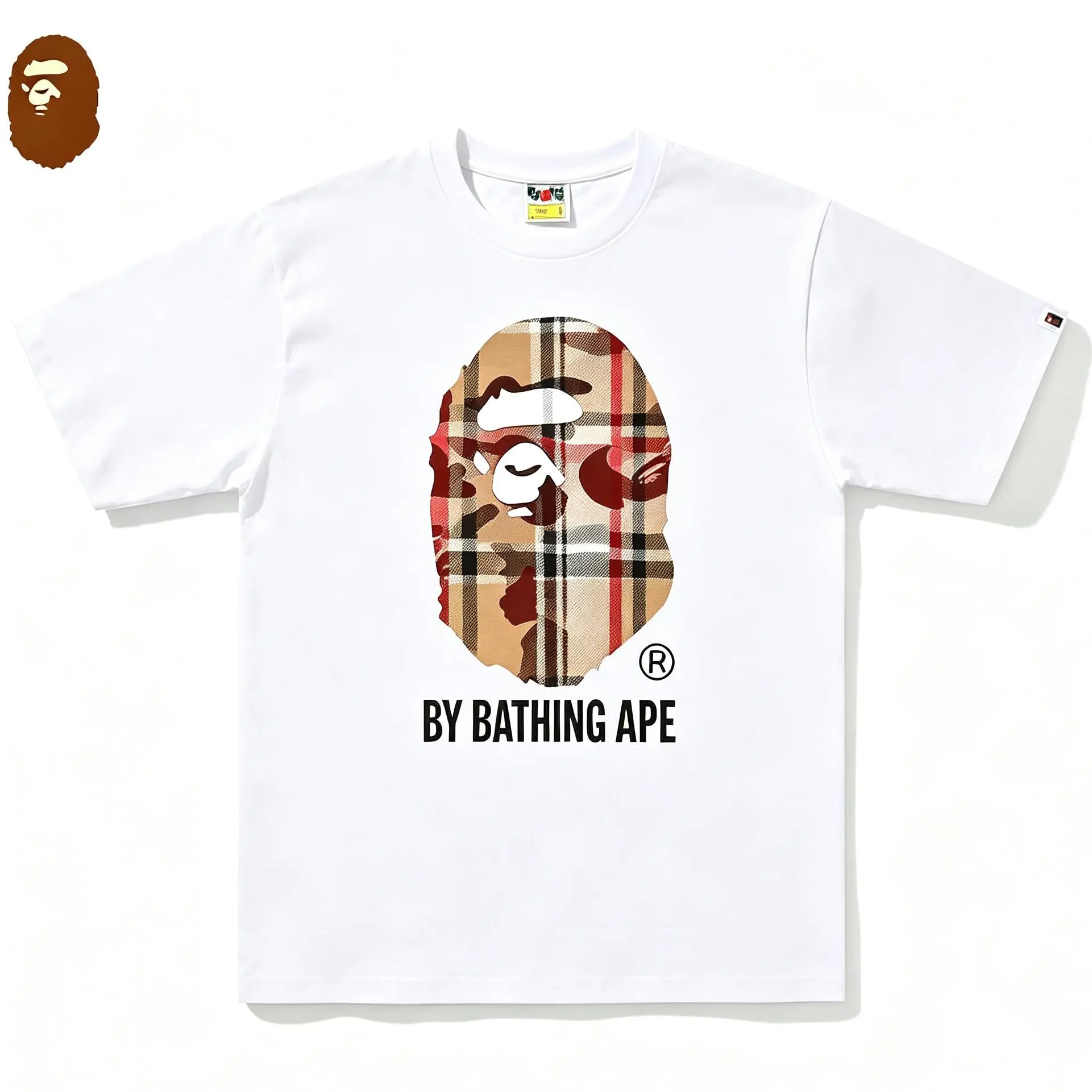 BAPE A Bathing Ape Check by Bathing Tee White/Beige