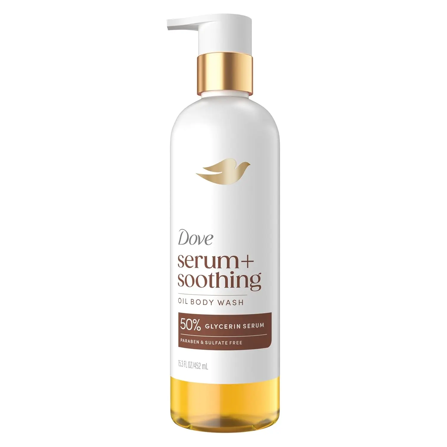 Dove Serum+ Shower Oil Body Wash with Glycerin Serum, Almond Oil 15.3 fl oz | Soothing Hydrating Cleanser with Sandalwood