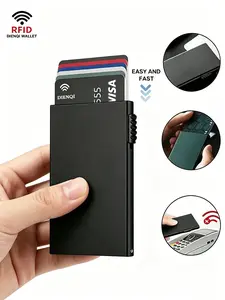 Slim RFID Blocking Aluminum Card Case, Automatic Pop-Up Credit Card Holder, Quick Release, Anti-Scan Minimalist Wallet for Men & Women