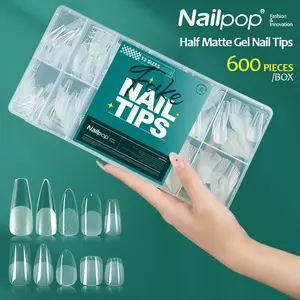 600PCS Soft Gel Nail Tips Half Matte Full Cover False Nails for Extension DIY Salon