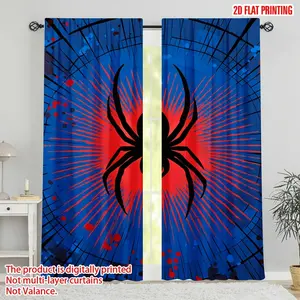 [Halloween] 2D Flat, 2D Flat 2pcs Printed Decorative Curtains Window Drapes, Home Decorative Curtain, Halloween Spider Web Pattern Art with Easy Pocket Rod Installation for Kitchen Bathroom Living Room Bedroom Study, 2D Flat