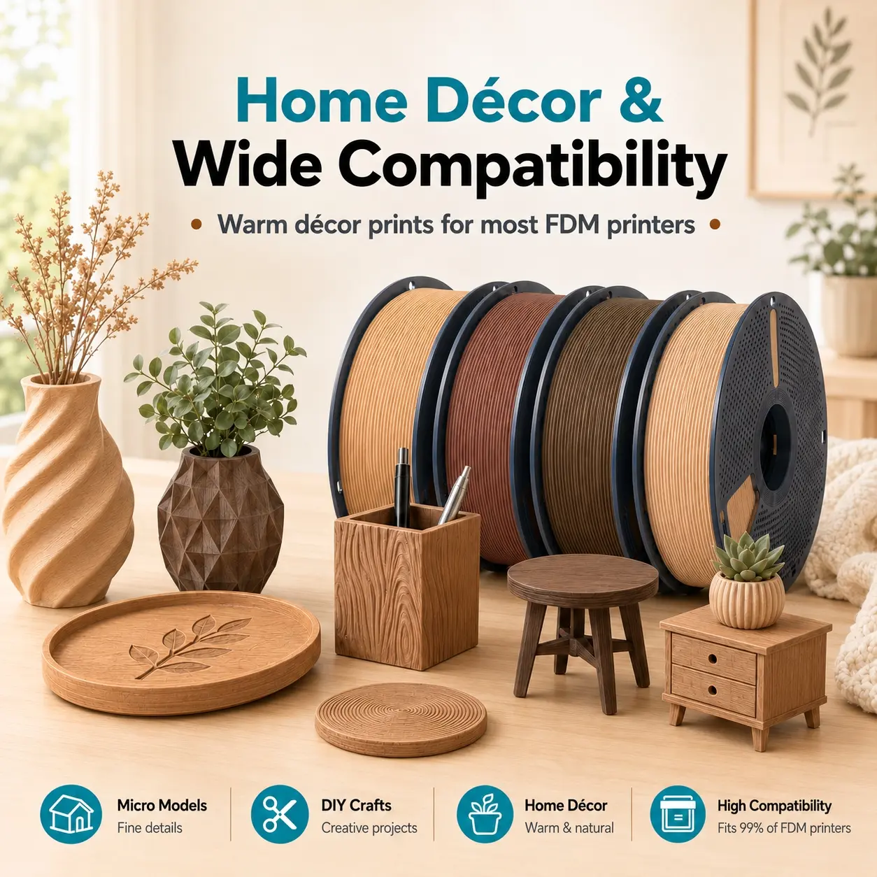SUNLU Authentic Wood PLA 3D Printer Filament, 3d printer supplies, 1KG Roll, 1.75mm × 330m, Natural Matte Finish, Enhanced Wood Texture, High-Speed Printing Compatible,back to school,back to school haul