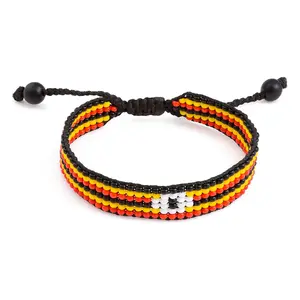 Uganda Flag Bracelet: Handmade, Adjustable Beaded Boho-Style Rope Bangle with Patriotic Design