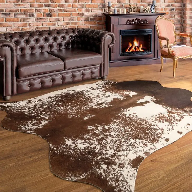 Exquisite Low-Pile Faux Fur Cowhide Rug - Non-Slip Animals Print, Fade Resistant, Durable, Dustproof Household Textile for Living Room, Bedroom House Decor