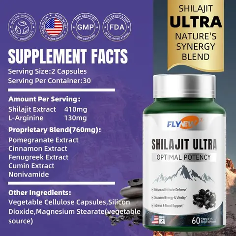 Flynew Optimal Potency Shilajit Ultra 60 Capsules Made in USA with Essential Minerals for Healthy Aging and Immune System Support - Healthcare