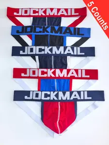 5 Counts JOCKMAIL Classic Stylish Color-Blocked Men's Thongs Underpants Breathable Mesh Fabric Comfortable Jockstraps for Everyday Use