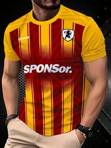 Sporty Round Neck Soccer Shirt, Football Jersey, Soccer Uniform, Fitted All-Season Sports Tee with Print, Comfortable for Training, Matches and Casual Wear