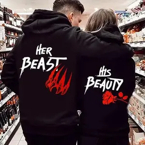 Her Beast His Beauty Couple 1 Side Back Hoodie, Matching Outfits For Couples, Valentine Day Gifts, Trending Couple, Fall And Winter Fashion For Men And Women-women shirts