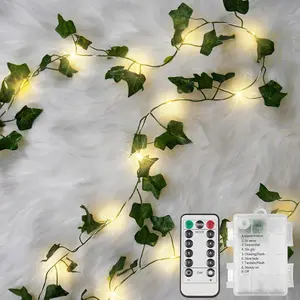 Vine with Fairy Lights Battery Operated, 33ft 100 LED Ivy String Lights with Remote, Leaf Lights for Bedroom, Room, Wall, Party, Wedding Decor (Warm White)