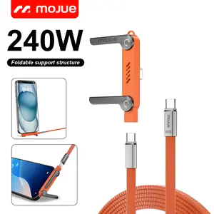 MOJUE Mobile charger, 2-in-1 invisible stand charger cable, 240W woven fast charging cable, built-in phone stand, 240W fast charging cable suitable for Android and iPhone phones, USB-C