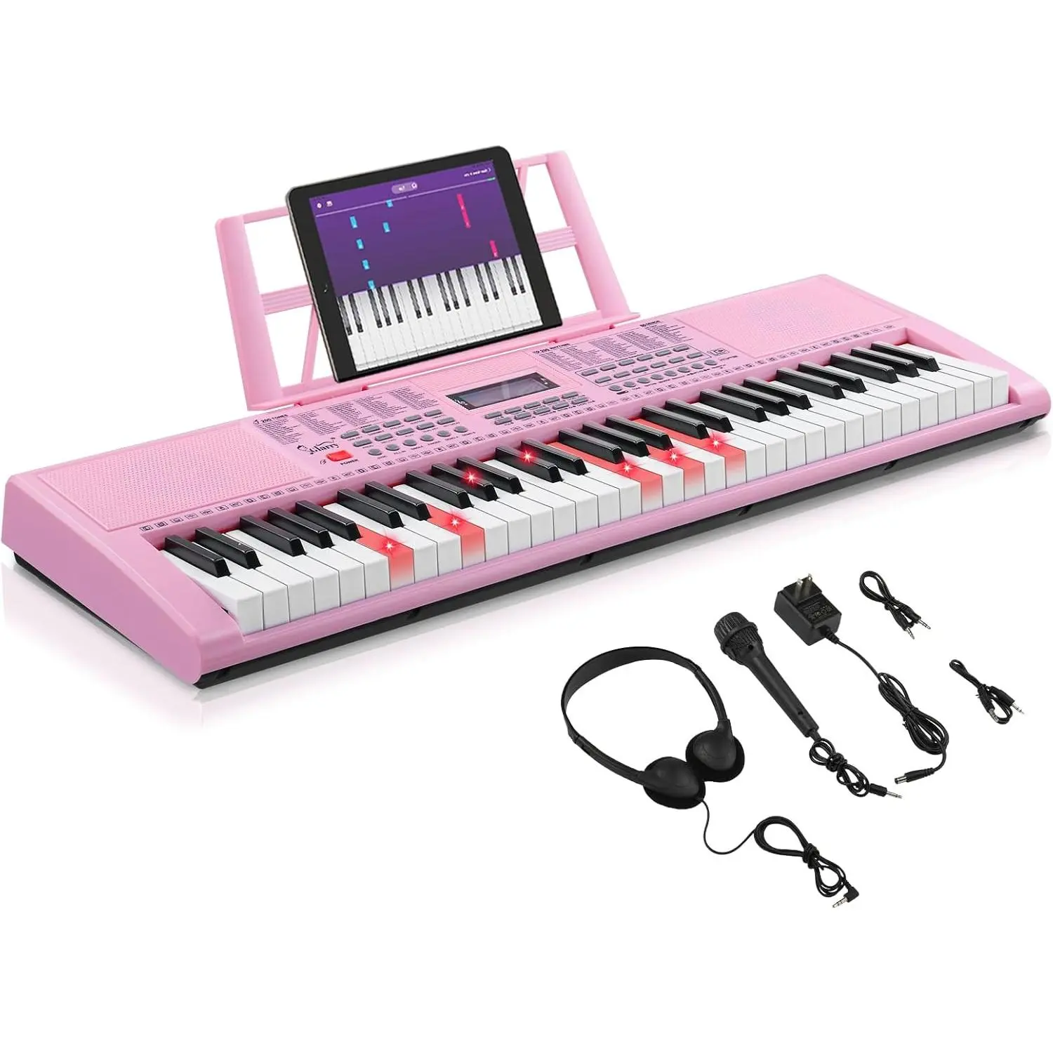 GLARRY 61-Key Portable Electronic Piano Keyboard for Beginners - Lighted Set, LCD Screen, Microphone, Headphones, 3 Teaching Modes, Built-In Speakers, Unisex, Outdoor-Ready