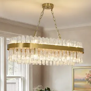 Rectangle Gold Crystal Chandelier Modern K9 Crystal Pendant Ceiling Light 12 Light Contemporary Oval Raindrop Chandelier Lighting Fixture for Dining Room Living Room Kitchen