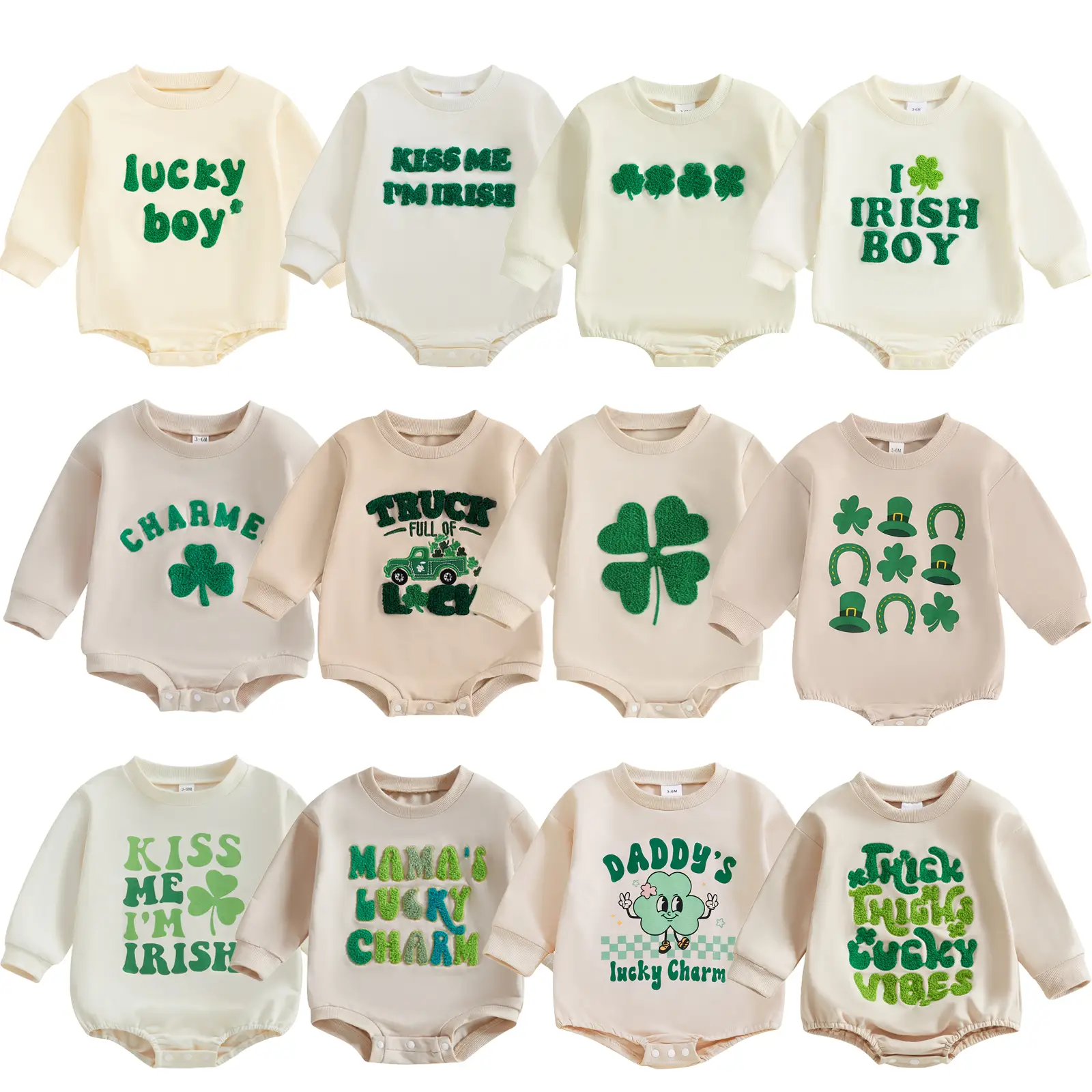 Newborn Baby Girl Boy St. Patricks Day Outfit Bodysuit Lucky Clover Funny Letter Print Sweatshirt Romper Cute Onesie Clothes