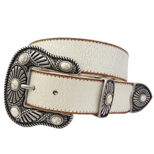 Women's Vintage Leather Belt with Decorative Buckle, Classic Design, Ideal for Everyday Wear