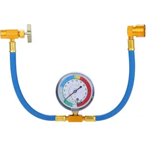 R134a Car Air Conditioner Refrigerant Charging Hose with Pressure Gauge, AC Recharge Kit with Quick Coupler & Control Valve for Auto AC System