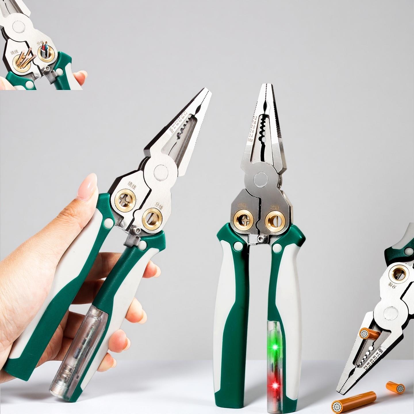 8-in-1 Stainless Steel Multi-Function Wire Stripper Pliers with Voltage Testing, Cutting, Stripping, Crimping, Wire Splitting Tool for Electricians and Home Repair
