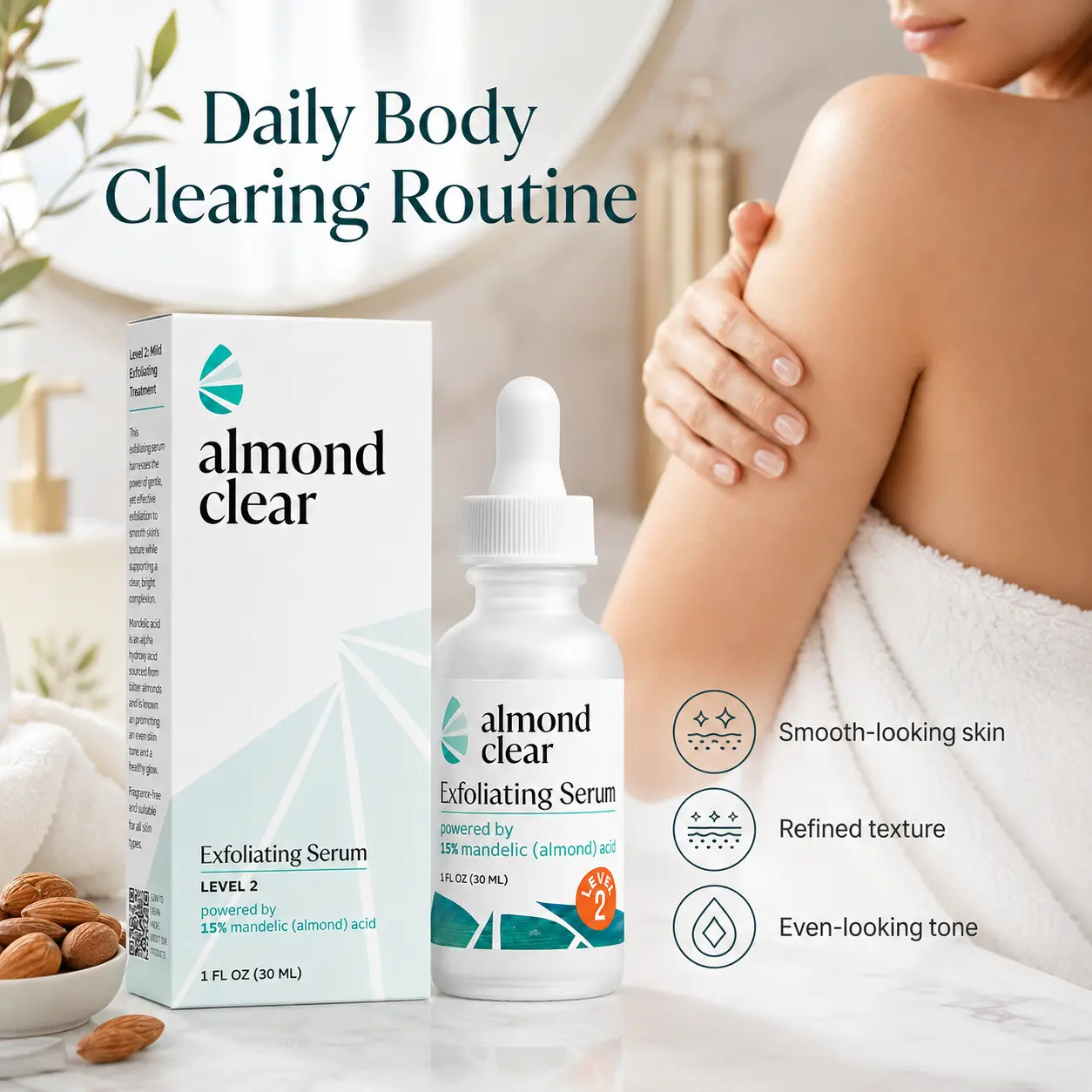 Level 2 Body Clearing Serum with Mandelic Acid – Exfoliating Care for Body Breakouts, Bumps, Ingrown Hairs, Hyperpigmentation & Rough Skin