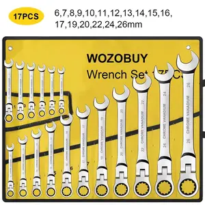 Multi-Purpose Ratchet Wrench Set 17Pcs Flex Head Ratcheting Wrench Set 6-26MM Adjustable Chrome Vanadium Steel Manual Operation No Assembly Required Combination Ended Spanner Kits with High Torque Performance for Automotive Mechanics
