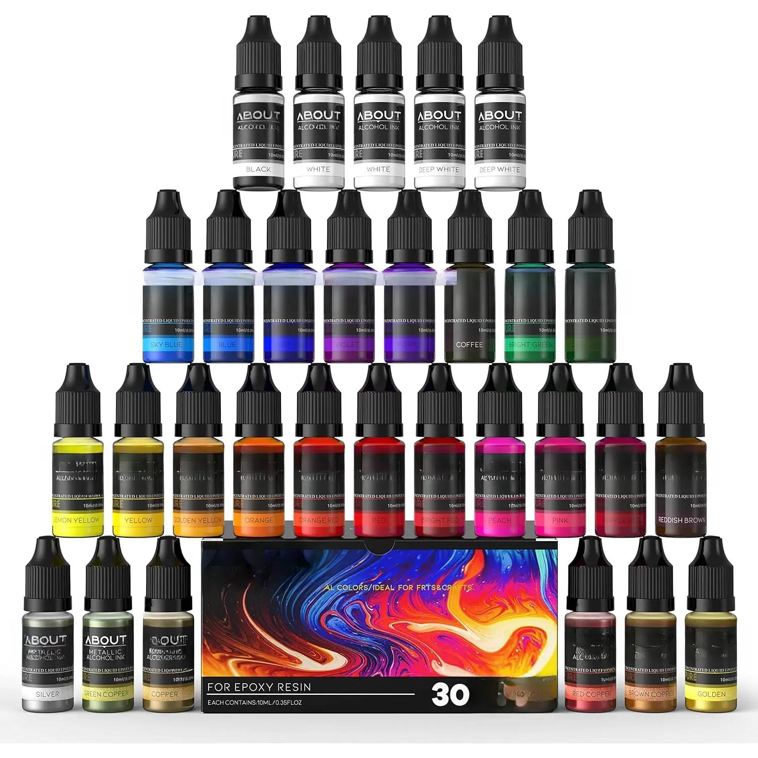 Ink Set, 30 Bottles Vibrant Colors Concentrated -Based Ink, Metal Dyes, for  Petri Dish Making, Epoxy  Art, Tumbler Cup Making,Painting, 10ml /Each