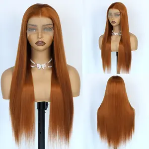 Aodbar Women's 28-Inch Ginger Silky Straight Synthetic Lace Front Wig - Heat Resistant Synthetic Material Wigs, Glueless Design, Ideal for Daily, Party Use, Lace Frontal Wigs