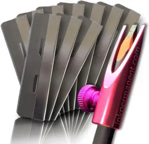 Metal Eyebrow Pencil Shaper and Mapping Sharpener, Shaping Tool for Waterproof Peel-Off Brow Pencils with 10 Razors Duckbill Sharpener, Eyebrow Mapping Kit (Pink)