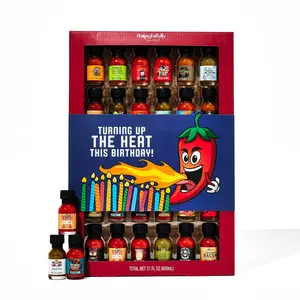Thoughtfully Master Hot Sauce Variety Pack, Flavors Include Garlic Herb, Apple Whiskey and More, Birthday Wrap, Set of 30