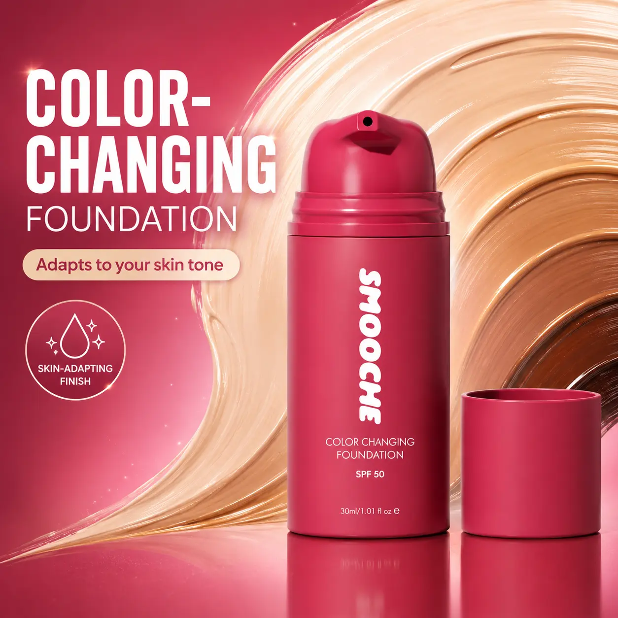 Color Changing Foundation Mega Pack, Skin-Adapting Makeup for Fair to Medium Tones, Natural Matte Finish, SPF 50, 4-Pack with 2 Brushes