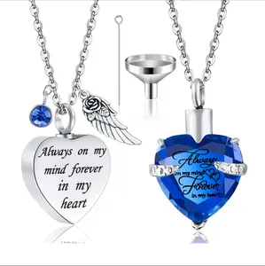 2 PCs Cremation Urn Necklace Heart-Shaped Ashes Necklace Carved Locket StainlessSteel Waterproof Memorial Pendant with