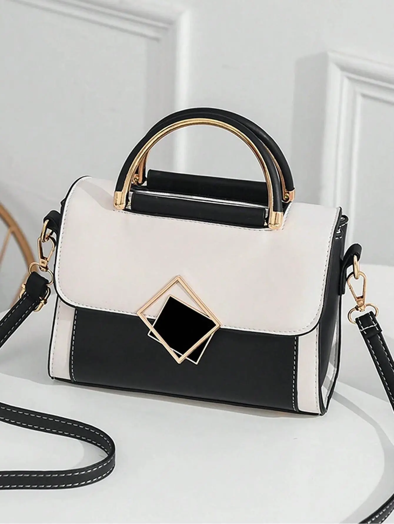 Fashionable Women’s Color-Block Handbag, Multifunctional Shoulder Bag with Double Handles, Suitable for Dates and Work, Best Mother’s Day Gift Ideas, Mother’s Day Gifts, Mom Gifts, Mommy Bag for Going Out Crossbody Tote Bag Colorblock Purse